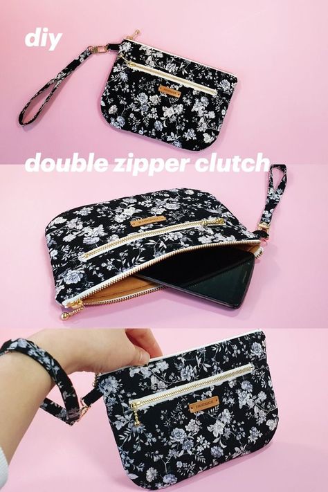 Double Zipper Pouch Tutorial, Purse Hacks, Diy Zipper Pouch, Tendersmile Handmade, Zip Pouch Tutorial, Hand Bags Ideas, Diy Pouch No Zipper, Wristlet Patterns, Double Zipper Pouch