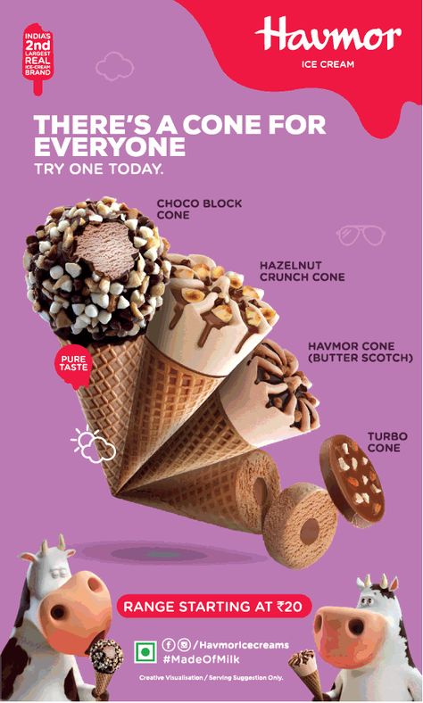 havmor-theres-a-cone-for-everyone-ad-delhi-times-1-04-2018 Christmas Background Ideas, Aesthetic Christmas Background, Crunch Cone, Mother Dairy, Ice Cream Background, Ice Cream Logo, Ice Cream Poster, Ice Cream Brands, Ice Cream Social