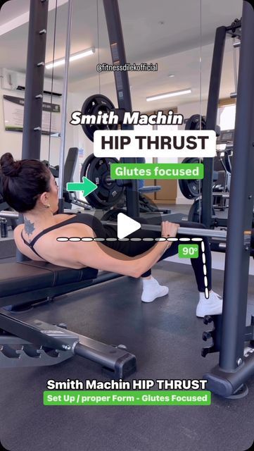 Dilek Akmergiz on Instagram: "Smith Machin HIP THRUST:
Set Up / proper Form Glutes Focused ✅

1️⃣ Adjust the bench
2️⃣ Bottom of shoulder blades on bench
3️⃣ Toes turned outwards
4️⃣ Knees align with toes
5️⃣ Neck in neutral position
6️⃣ Engage the core
Slightly tuck in tailbone
7️⃣ Make sure your knees are at a 90-degree angle.
8️⃣ Maintain straight at the top: do not over-arch.

Hope this helps 💙

Cc @fitnessdilekofficial 

#glutes #gluteworkout #hipthrust #gymtips #gymrat #gymgirl
#gymmotivation #legday #fyp #lowerbodyworkout #gymhacks #fitnesshacks" Hip Thrust Form, Hip Thrusts, Smith Machine, Gym Tips, Hip Thrust, Lower Body Workout, Glutes Workout, Legs Day, 90 Degree