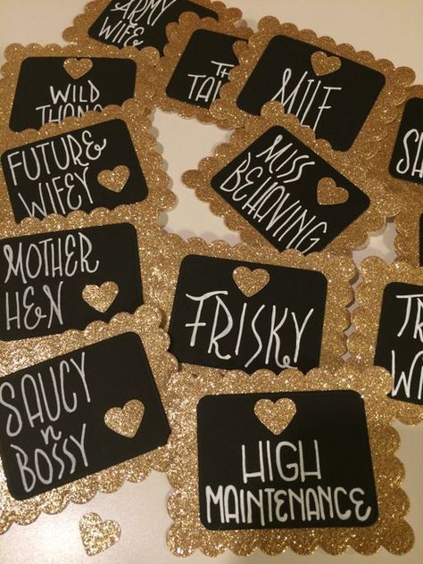 Custom made bachelorette party name tags. Bachelorette Party Pins, Bridesmaid Duties, Awesome Bachelorette Party, Bachelorette Party Planning, Bridal Bachelorette Party, Party Names, Bach Party, Future Mrs, Bachelorette Party Decorations