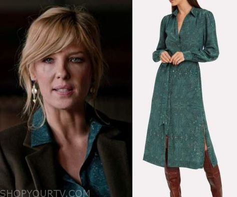 Beth Dutton Fashion, Clothes, Style and Wardrobe worn on TV Shows | Shop Your TV Beth Dutton Fashion, Beth Dutton Style, Yellowstone Outfits, Beth Dutton, Worn On Tv, Print Shirt Dress, Vintage Dress 70s, Ehlers Danlos, Tv Show Outfits