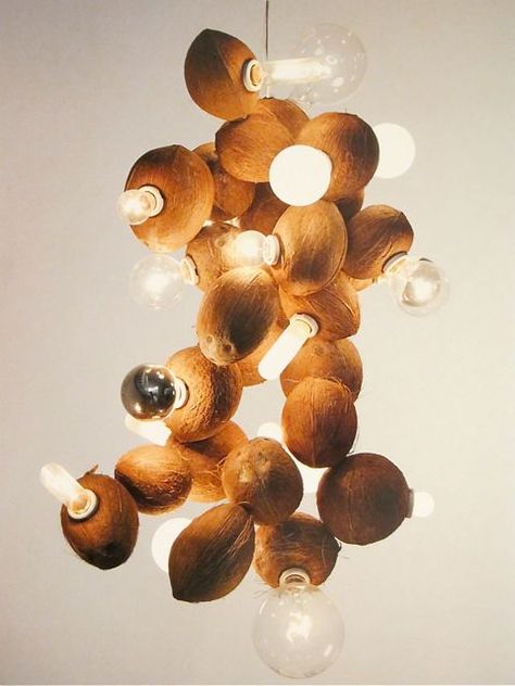 GUYTON/WALKER  "Coconut Chandelier (#25)"  2006  estimate: $30,000 - 50,000  Phillips De Pury  12 MAY 2011 Coconut Chandelier, Coconut Art Crafts, Coconut Lights, Hotel Restaurant Design, Coconut Shell Crafts, Vintage Tiki, Creative Box, Restaurant Concept, Tropical Style