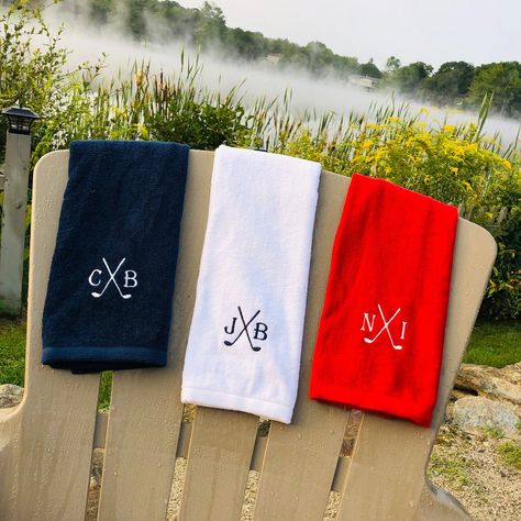 Custom Personalized Golf Towels - GroomsDay Groomsman Ideas, Groomsmen Gifts Golf, Best Groomsmen Gifts, Personalized Golf Gifts, Golf Monogram, Groomsmen Gift Set, Golf Gifts For Men, Golf Gift