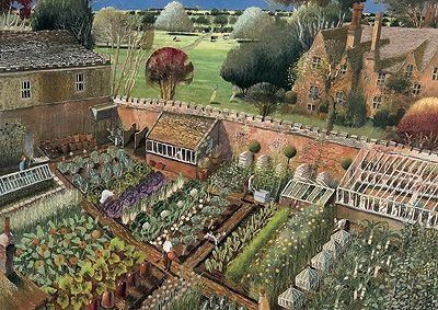 English walled kitchen garden Chalk Pastel, Victorian Kitchen, Garden Illustration, Potager Garden, Victorian Garden, Organic Vegetable Garden, Veg Garden, Wall Garden, Organic Gardening Tips