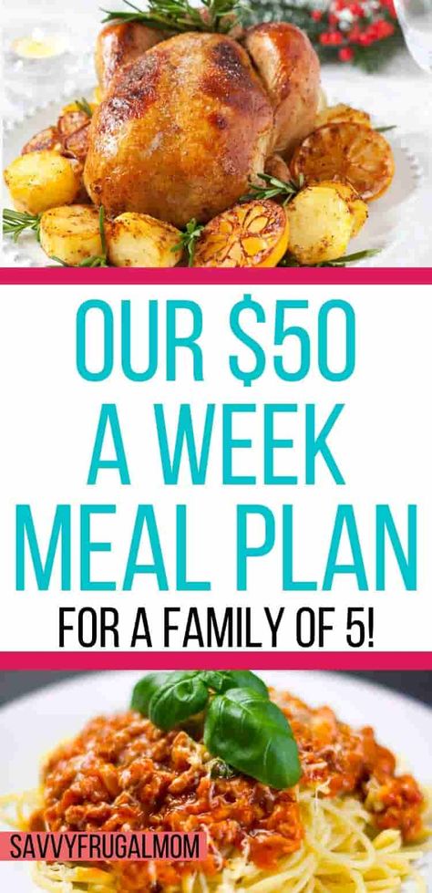 Are you looking for some money saving tips when it comes to your grocery budget? This $50 a week meal plan and grocery budget will help you feed your family for cheap. Grocery budget | save money on groceries | saving money | cheap grocery budget | grocery list on a budget | money saving tips Meals For Family Of 5, Cheap Meals For Family, Meal Plan For Family, Weekly Meal Plan Family, Meals For Family, Cheap Meal Prep, Cheap Meal Plans, Frugal Meal Planning, Big Family Meals