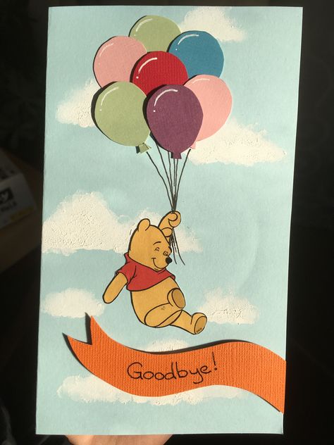 Handmade Winnie the Pooh goodbye card Winnie The Pooh Birthday Cards, Handmade Farewell Cards For Friends, Winnie The Pooh Cards Handmade, Farewell Cards For Seniors, Goodbye Cards For Kids, Farewell Cards For Seniors Handmade, Disney Cards Handmade, Goodbye Cards For Teachers, Cute Goodbye Cards