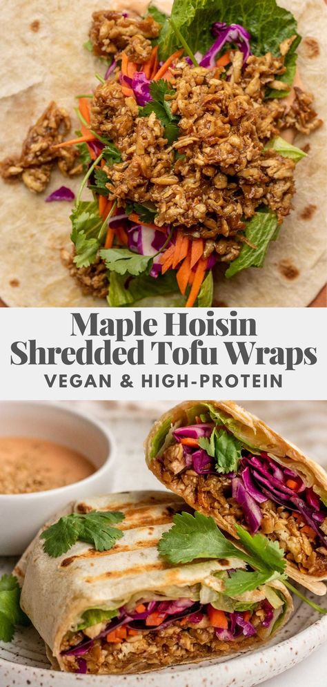 Maple Hoisin Tofu, Recipes With Shredded Tofu, Tofu Ham Recipe, High Protein Vegetarian Wraps, Leftover Tofu Recipe, Tofu Meal Recipes, Shredded Tofu Sandwich, Tempeh Wrap Recipes, Tofu Comfort Food