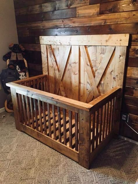 Crib Baby Cribs Diy, Rustic Nursery Room Ideas, Cribs Diy, Farmhouse Cribs, Country Baby Rooms, Baby Crib Diy, Cowboy Nursery, Diy Crib, Baby Nursery Inspiration