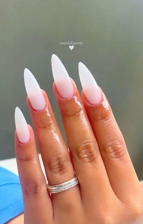 White Nails Outfit, Clean Almond Nails, Nail Color Acrylic, Sharp Almond Nails, Almond Shape Nail Designs, Rihanna Nails, Acrylic Nails White, Nails Clear, Nails Orange