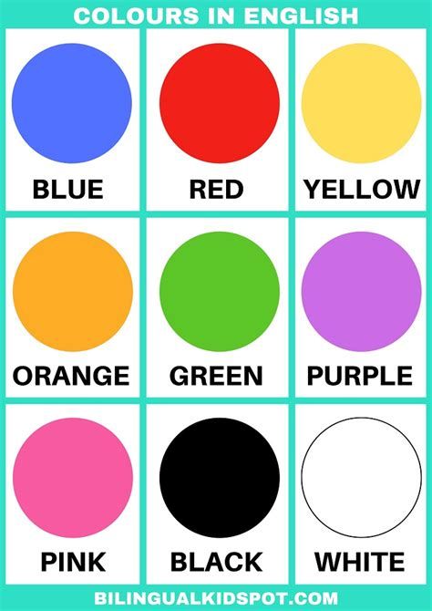 Color Names: List Of Colors In English With The Picture Aktiviti Prasekolah, Kertas Kerja Prasekolah, Preschool Charts, Teach English To Kids, Small Nursery, Color Flashcards, Aktiviti Kanak-kanak, English Activities For Kids, Kids Worksheets Preschool