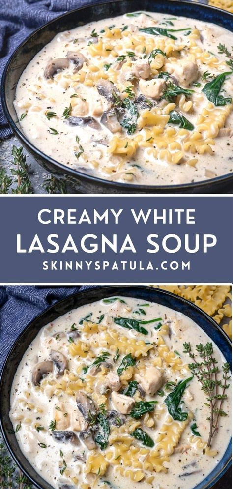 Creamy White Lasagna Soup No Pasta Soup Recipes, Creamy White Lasagna Soup, White Lasagna Soup, White Lasagna, Lasagna Soup Recipe, Lasagna Soup, Comfort Soup, Fall Soups, Snowy Mountain