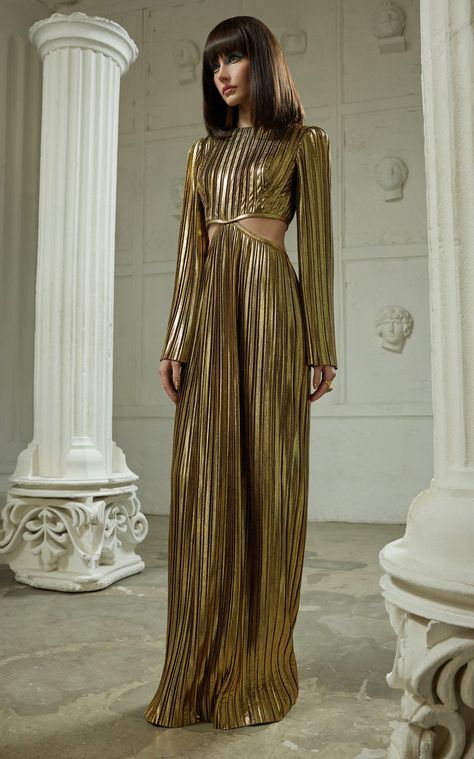 Maxi Dress With Long Sleeves, Satin Corset Dress, Geometric Dress, Cutout Maxi Dress, Looks Party, Dress With Long Sleeves, Silk Midi Dress, Pleated Maxi Dress, Pleated Maxi