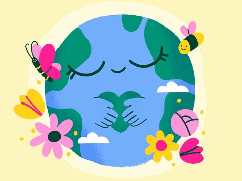 Happy Earth Day 🌍💚 by Diana Stoyanova on Dribbble Love Earth Art, Earth Character Design, The Earth Drawing, Earth Character, Rainforest Landscape, Earth Day Images, Earth Day Drawing, Illustrator Character, Earth Day Projects