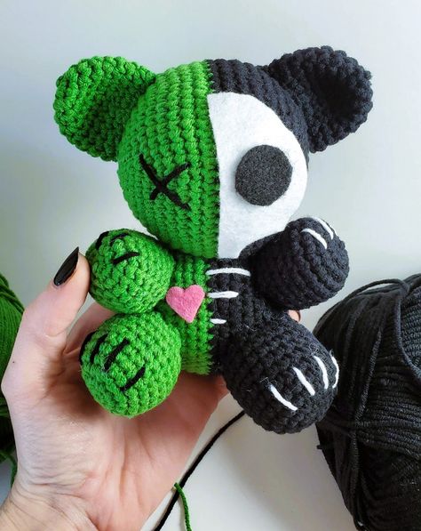 Green Zombie Bear Amigurumi Patterns … Three To Choose From! | KnitHacker Crochet Zombee Pattern Free, Zombie Crochet Pattern Free, Gothic Amigurumi, Creepy Crochet Pattern Free, Zombie Crochet, Skeleton Bunny, Crochet Zombie, Creepy Crochet, Zombie Bear