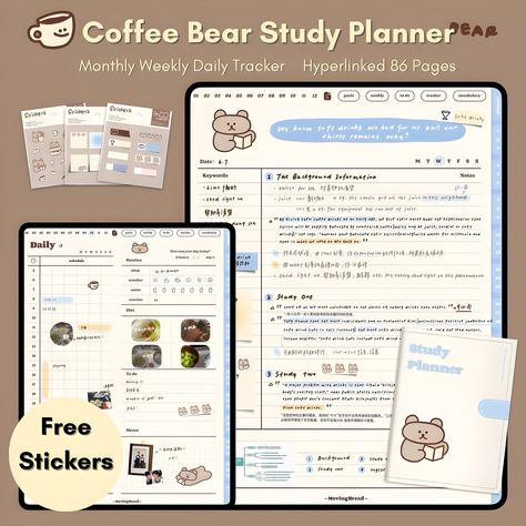 Cute Coffee Bear Study Planner,Daily, Weekly, Monthly Planner, To Do, Goals Success Planner, Hyperlink,goodnotes,Digital Planner,pdf digitalplannersstickers #muslimplanner🌷 Coffee Bear, Free Planner Templates, Success Planner, Study Planner Printable, Daily Weekly Monthly Planner, Monthly Planner Template, Weekly Planner Template, Daily Planner Pages, Planner Notebook