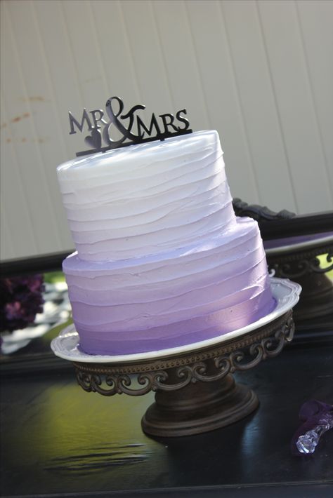 Purple is IN this year, and it is the star of this ombre cake - by Cake Occasion Lavender Anniversary Cake, Simple Lilac Wedding Cake, Lilac Wedding Cake 2 Tier, Aesthetic 2 Tier Purple Cake, Purple Wedding Cake Ideas Simple, Purple Ombre Birthday Cake, 2 Tier Purple Wedding Cake, Purple Wedding Cake Elegant 2 Tier, Purple Buttercream Wedding Cake