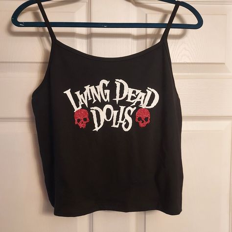 Cropped Tank Slim Fit Wild Fable Crop Top With Tank Top Underneath, Goth Tank Top, Goth Fits, Y2k Shirts, Alt Clothes, Living Dead Dolls, Vintage Tank Top, Living Dead, Punk Outfits