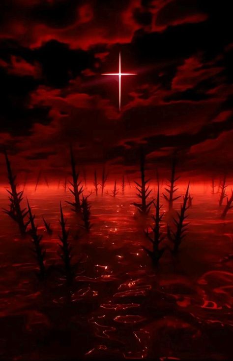 Demon Red Aesthetic, Red Grunge Pfp, Purgatory Art, Realm Aesthetic, Moon And Sun Painting, Domain Expansion, Night Landscape Photography, Heaven Art, Night Landscape