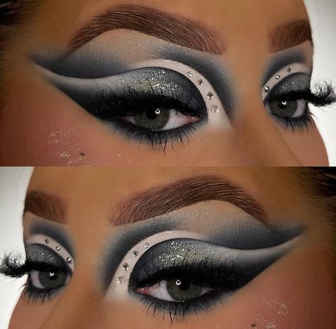 Eye makeup/ eye shadow looks/ black Black And White Glam Makeup, Black And White Eyeshadow Looks, Black And White Makeup, White Eyeshadow, Creative Eye Makeup, Creative Eye, Makeup Styles, Eye Makeup Art, Glam Makeup