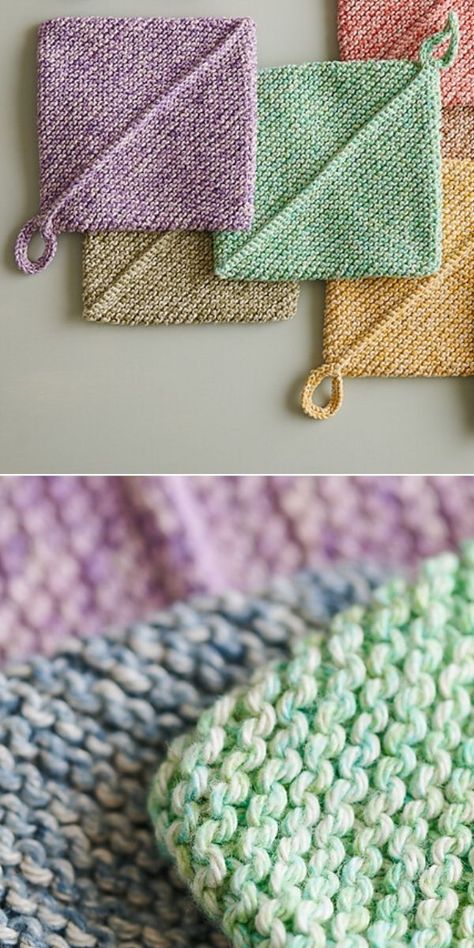 Easy Knit Potholder Pattern, Knitting Pot Holders Free Pattern, Knit Thick Pot Holders, Double Knit Potholder, How To Knit A Pot Holder, Thick Knitted Pot Holders Free Pattern, Double Knitted Potholders, Double Knit Potholder Pattern Free, Pot Holders Knitting Patterns