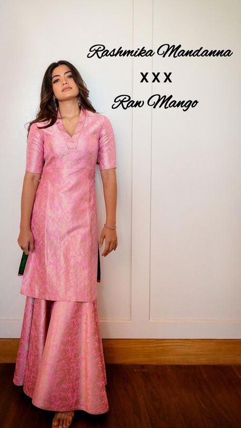 Rashmika Mandanna | Co-ord Set | Silhouette Route Stylish Kurtis Design, Trendy Outfits Indian, Simple Frocks, Long Gown Design, Fashionable Saree Blouse Designs, Anarkali Dress Pattern, Simple Kurta Designs, Rashmika Mandanna, Simple Kurti Designs