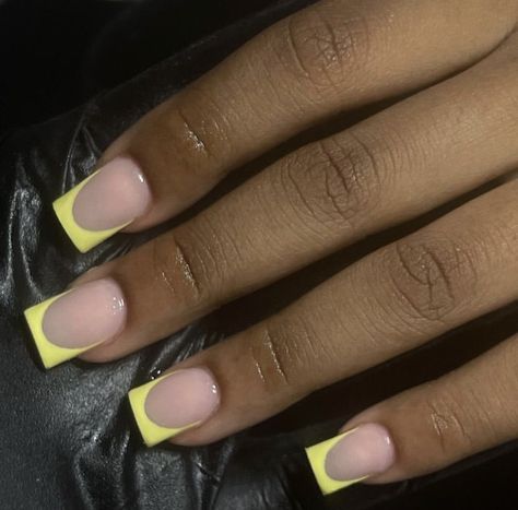 Soft Yellow French Tip Nails, Light Yellow French Tip, Yellow French Nails, Yellow French Tips, Yellow French Tip, Acrylic Nails Yellow, Lash Ideas, Short French Tip Nails, Yellow French