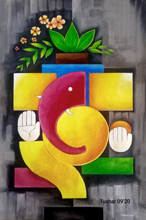 Ganesha On Canvas, Easy Indian Paintings On Canvas, Ganesh Ji Painting On Canvas Easy, Ganpati Abstract Painting, Ganpati Bappa Canvas Painting, Rangoli Designs Big Size, Abstract Ganesha Painting Acrylics, Ganesh Canvas Painting Easy, Ganpati Bappa Rangoli Designs