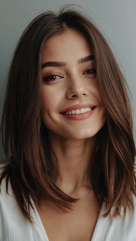 15 Mid Length Bob Haircut Ideas That Will Make You Ditch the Old Look - pulsepathlife.com Lob Haircut Side Part Straight, Middle Part Lob Straight, Collar Length Haircut, Mid Length Brunette Balayage, Mid Length Haircut Straight Hair, Effortless Hairstyles Mid Length, Mid Length Hair With Layers Thick Hair, Fall Mid Length Hair, Hair Cuts Mid Length Layers