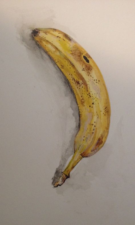 Banana Painting Watercolor, Bananas Drawing, Easy Still Life Painting, Banana Sketch, Banana Watercolor, Watercolour Still Life, Banana Drawing, Fruit Drawings, Object Painting