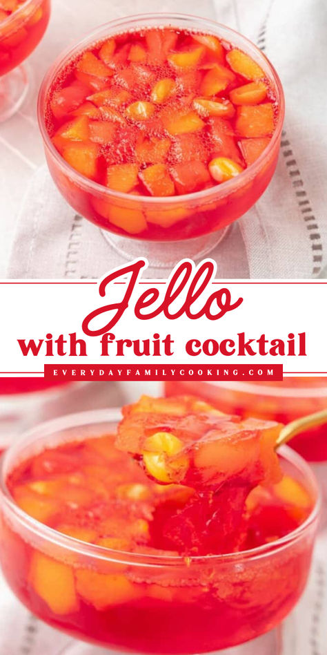 Learn how to make Jello with a Fruit Cocktail for a deliciously fruity Spring dessert! This classic recipe creates a refreshing sensation that dances on your taste buds. It also makes a delicious summer dessert. Save this pin! Jello With Oranges, Fruit Cocktail Jello Recipes, Jello With Fruit Cocktail How To Make, Fruit Cocktail Jello Salad, Fruit In Jello, Fruit Cocktail Jello, Jello With Fruit Cocktail, Cold Packed Lunch, Fruit Cocktail Recipes