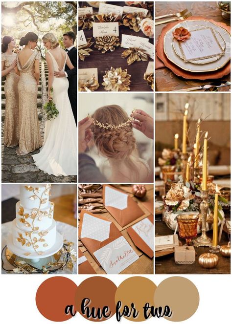 Elegant Fall Wedding Ideas, Elegant Fall Wedding, Fall Wedding Color Schemes, Gold Wedding Colors, Burnt Orange Weddings, Wedding Colors Purple, Orange Copper, Wedding Colours, Gold Wedding Theme