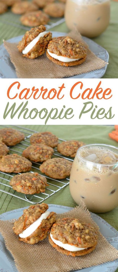 Carrot Cake Whoopie Pies, Cake Whoopie Pies, Whoopie Pie Recipe, Spring Treats, Whoopie Pie, Savory Cakes, Whoopie Pies, With Cream Cheese Frosting, Spring Recipes