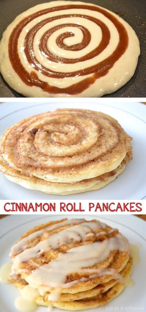 Cinnamon Roll Pancakes Recipe, Breakfast Recipe Ideas, Menu Sarapan Sehat, Cinnamon Roll Pancakes, Easy Breakfast Recipe, Makanan Diet, Läcker Mat, Roll Recipe, Breakfast Brunch Recipes