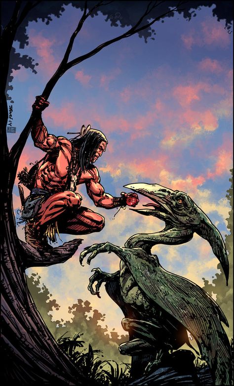 Turok:Dinosaur Hunter #11 by panelgutter on deviantART Turok Dinosaur Hunter Art, Dragon Hunter Art, Turok Dinosaur Hunter, Cowboy Dinosaur, Bart Sears, Dinosaur Hunter, Valiant Comics, First Looks, Ark Survival Evolved