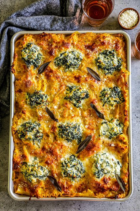 Butternut Squash and Spinach Lasagna Butternut Lasagna Recipe, Butternut Squash Spinach Lasagna, Fall Lasagna, Butternut Lasagna, Butternut Squash And Spinach Lasagna, Butternut Squash Lasagna Rolls, Sheet Pan Lasagna, Spinach And Ricotta Lasagna, Butternut Squash And Spinach