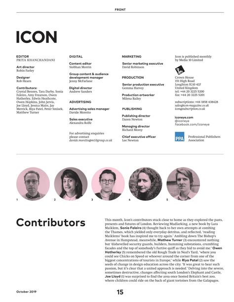 Contributors page ICON magazine Credits Page Magazine, Magazine Contributors Page, Magazine Contributors Page Design, From The Editor Page Design, Contributors Page Magazine, Editors Note Magazine, Editor's Note Magazine, Contributors Page, Digital Magazine Design