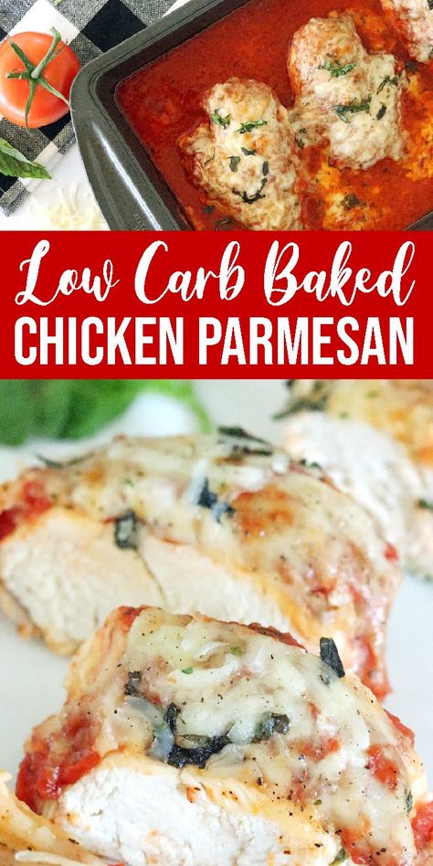 Low Carb Chicken Parmesan is an easy and satisfying weeknight meal. Chicken parmesan in the oven is a super simple way to get the meal you know and love. #chicken #parmesan #lowcarb #baked #easy #oven #chicken #breast #sugarfree #mozzarella Oven Chicken Breast, Healthy Baked Chicken Parmesan, Entre Recipes, Chicken Parmesan Recipe Easy, Chicken Parmesan Recipe Baked, Healthy Chicken Parmesan, Oven Baked Chicken Parmesan, Low Carb Chicken Parmesan, Healthy Baked Chicken