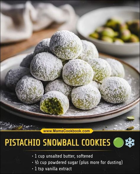 Snow Balls Cookies, Pistachio Snowball Cookies, Snowballs Recipe, Snowball Cookie Recipe, Snowball Cookies, Recipes Baking, Xmas Cookies, Family Cooking, Halloween 2024