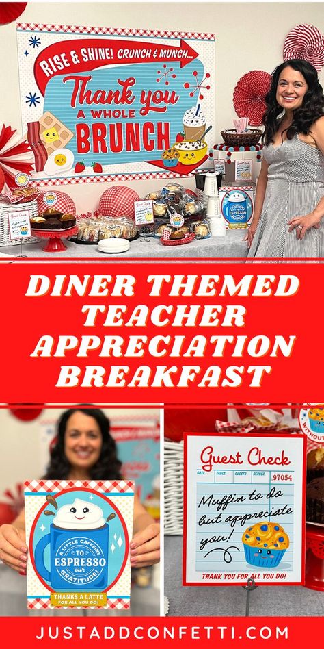 Volunteer Appreciation Brunch, Teacher Appreciation Breakfast Theme, Back To School Teacher Luncheon Themes, Employee Appreciation Breakfast Ideas, Teacher Breakfast Themes, Breakfast Theme Party, Teacher Appreciation Breakfast Ideas, Teacher Breakfast Ideas, Appreciation Breakfast Ideas