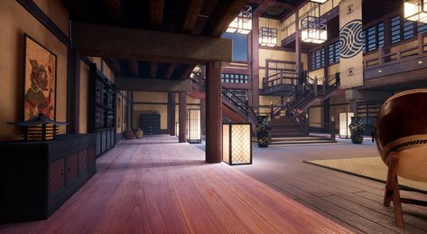 Cameron Main - Feudal Japan interior Medieval Japan Aesthetic, Japanese Temple Interior, Japanese Castle Interior, Japan Bedroom, Japanese Palace, Japan Interior, Castle Bedroom, Feudal Japan, Japanese Castle