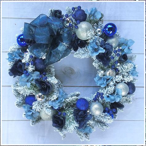 Baby Blue Wallpaper - Peter's Nursery - Samantha Varvel Blue Wreaths For Front Door, January Wreath, Blue Winter Wonderland, Blue Wreaths, Christmas Reef, Wreath With Bow, Winter Printables, Etsy Wreaths, Blue Front Door