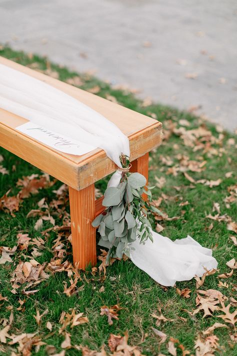 Wedding Ceremony Bench Decor, Wedding Benches Seating Decoration, Wedding Ceremony On Gravel, Bench Decor Wedding Ceremony Seating, Wedding Aisle With Benches, Ceremony Bench Decor, Ceremony Bench Seating, Wedding Aisle Flowers Benches, Bench Decorations Wedding