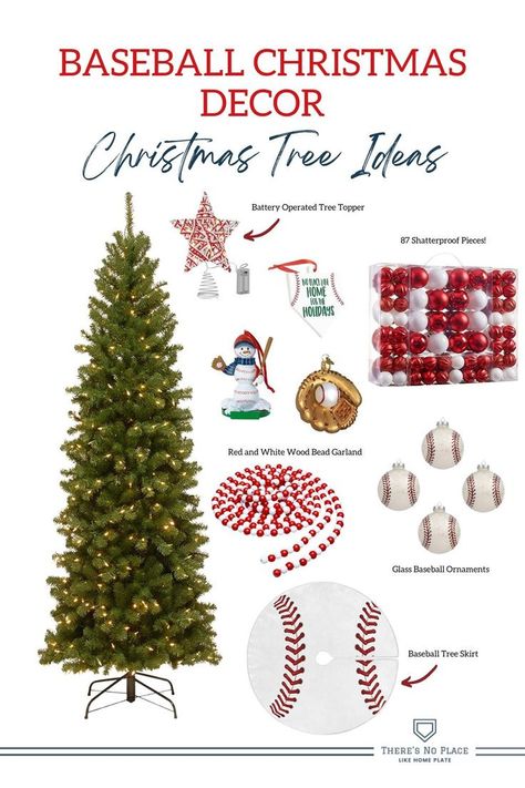 Baseball themed Christmas Tree ideas, baseball christmas tree diy. Easy tips to build a baseball themed christmas tree that your baseball family will love. Braves Christmas Tree, Baseball Christmas Tree Ideas, Baseball Tree Christmas, Baseball Theme Christmas Tree, Diy Sports Christmas Ornaments, Sport Christmas Tree, Baseball Christmas Tree Diy, Sports Christmas Tree Ideas, Diy Baseball Ornaments