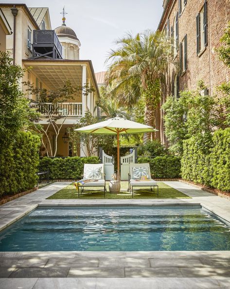 Jayne Design Studio Historic Charleston House Pool Garden My Toxic Trait, Veranda Magazine, Oval Room Blue, College Of Charleston, Rectangular Pool, Charleston Homes, Pool Garden, Front Rooms, Swimming Pool Designs