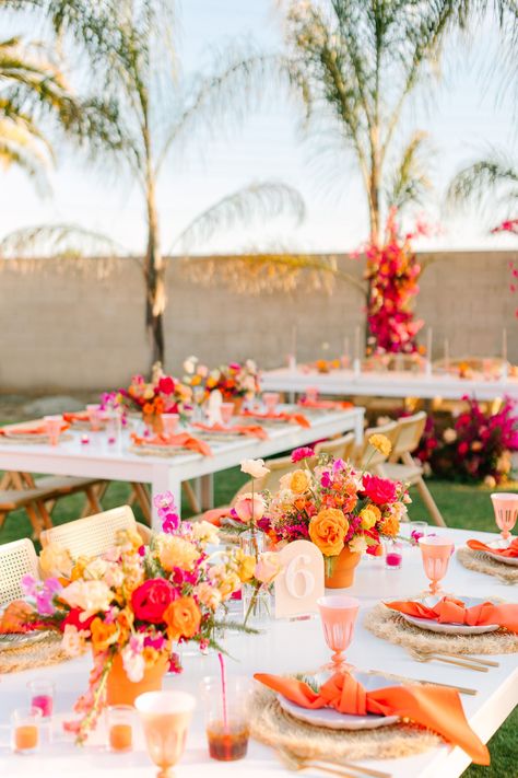 flair. Orange Wedding Themes, Orange And Pink Wedding, Bakersfield California, Bright Wedding, Breathtaking Wedding, Sunset Wedding, Orange Wedding, Wedding Mood Board, Wedding Tablescapes