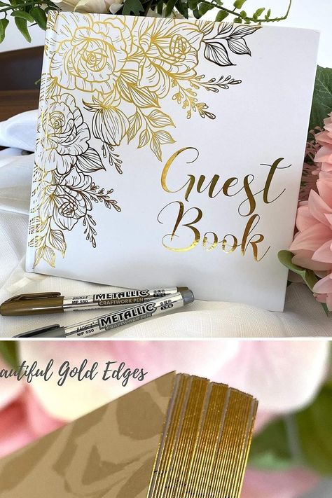 Guest Book Ideas For Wedding Elegant, Guest Book Cover Ideas, Signing Ideas, Lemon Sherbet, Metallic Markers, Elegant Wedding Menu, Diy Guest Book, Wedding Scrapbooking Layouts, Elegant Wedding Centerpiece