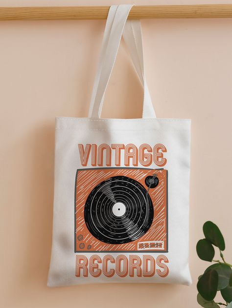 Tape & Letter Graphic Shopper BagI discovered amazing products on SHEIN.com, come check them out! Tape Design, Practical Fashion, Fabric Letters, Graphic Tote, Vintage Records, Word Wrap, Shopper Tote, Shopper Bag, Womens Tote