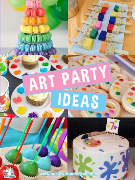 If you are planning an Art Party , check out these fun ideas. From free art party invitations to free art party favor boxes, we have everything you need to plan an amazing art birthday party. #artparty #partyideas #partythemes #artbirthdayparty Art Themed Cake, 9 Year Birthday Party Theme, Art Cake Birthday, Art Party Food, Art Party Foods, Art Party Ideas, Girls Art Party, Selena Party, Art Party Cakes