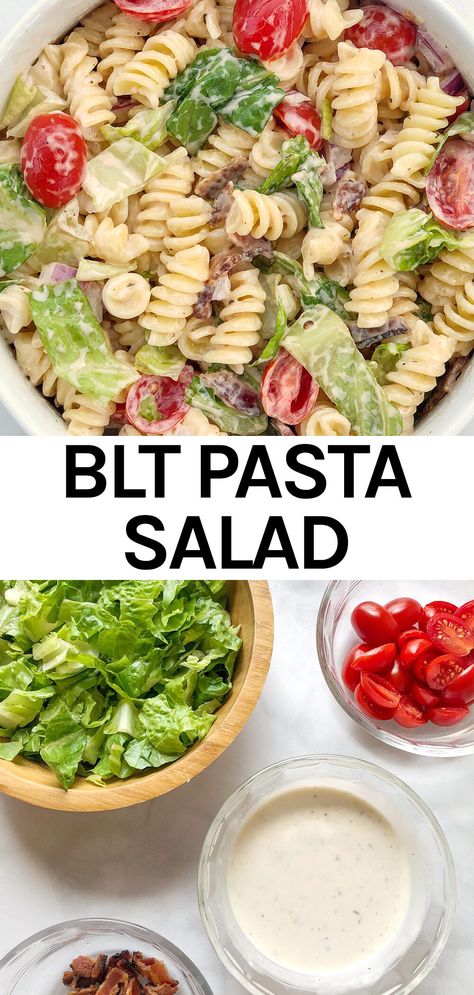 Dairy Free & Egg Free BLT Pasta Salad (With Lettuce) - The Urben Life Allergy Friendly Potluck Recipes, Pasta Salad With Lettuce, Easy Blt Pasta Salad, Potluck Bbq, Salad With Lettuce, Gluten Free Pasta Salad, Salad Recipes Gluten Free, Blt Pasta Salad, Dairy Free Salads