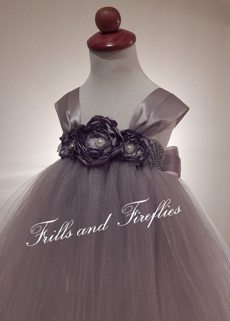 Flower+Girl+Dress+in+Gray/grey+with+Satin+by+FrillsandFireflies,+$55.00 Grey Flower Girl Dress, Gray Flower Girl, Jade Wedding, Bee Wedding, Tulle Dresses, Kids Wedding, Flower Girl Dresses Tutu, Wedding Flower Girl Dresses, Flower Girl Tutu